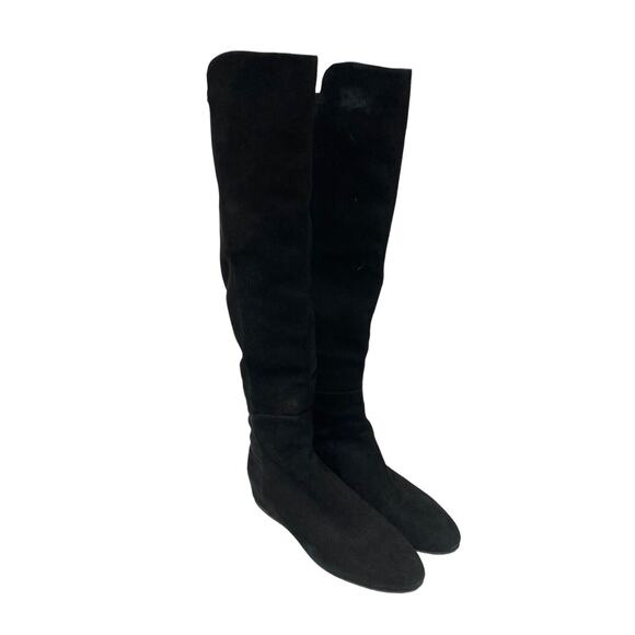 STUART WEITZMAN Black Suede Hidden Mainline Stretch Wedge Knee-High Boots 37.5 - Picture 7 of 12